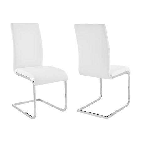Armen Living Amanda Contemporary Side Chair in White Faux Leather and Chrome Finish, PK2 LCAMSIWH